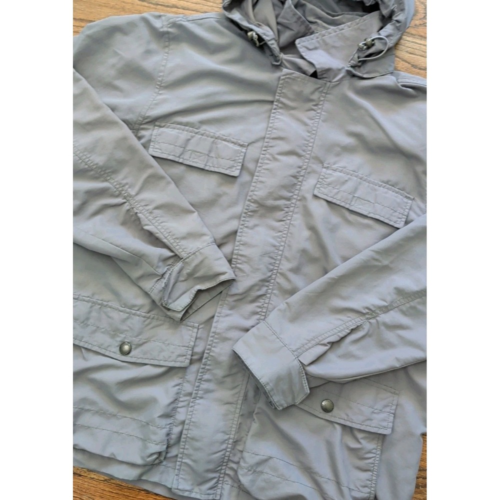 Land's End Mesh Lined Windbreaker Jacket Men L Gray Water Wind Resistant Hood